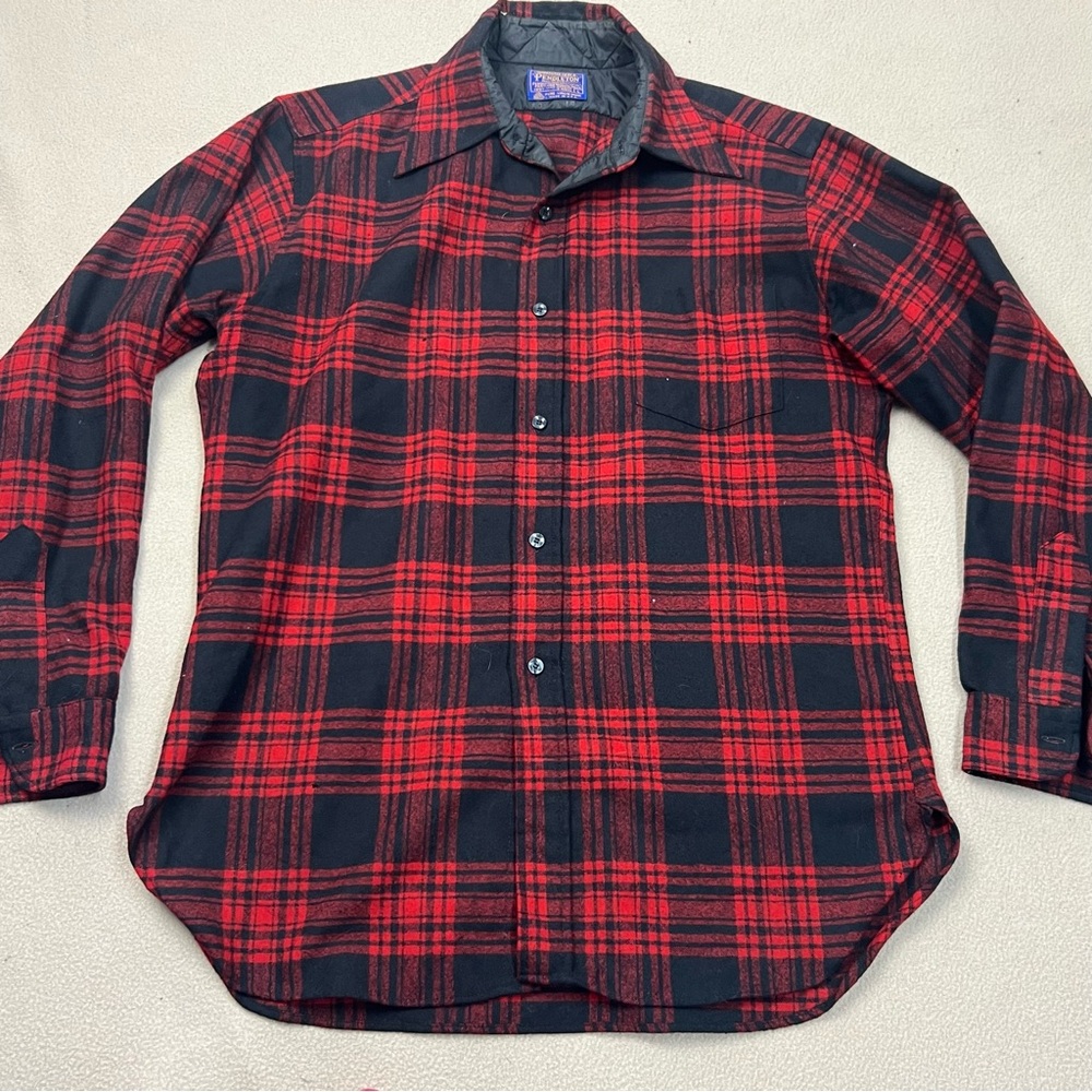 Pendleton Shirt Mens Large Red Plaid Flannel Wool Board USA Vintage Flaw